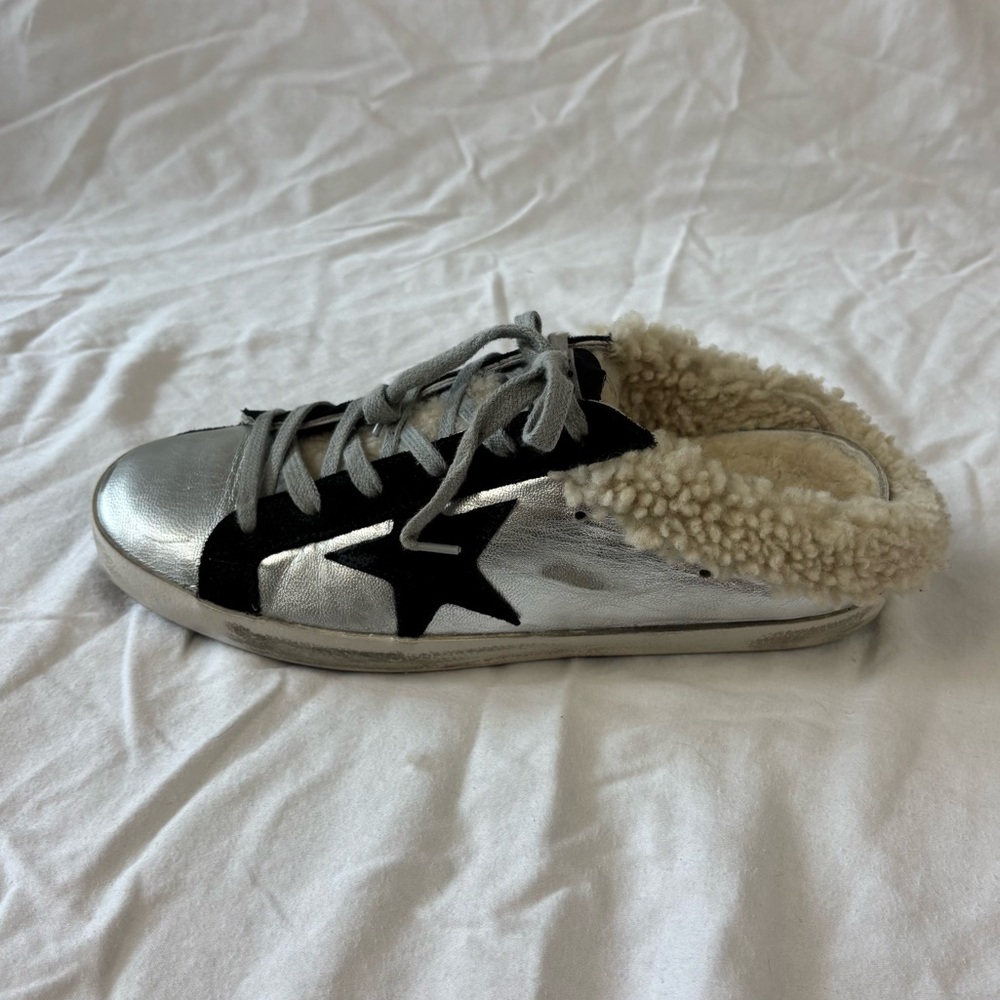 SOLD Golden Goose Sabot Super Star Slip on Shearling Sneaker Silver size 39 - Picture 6 of 15